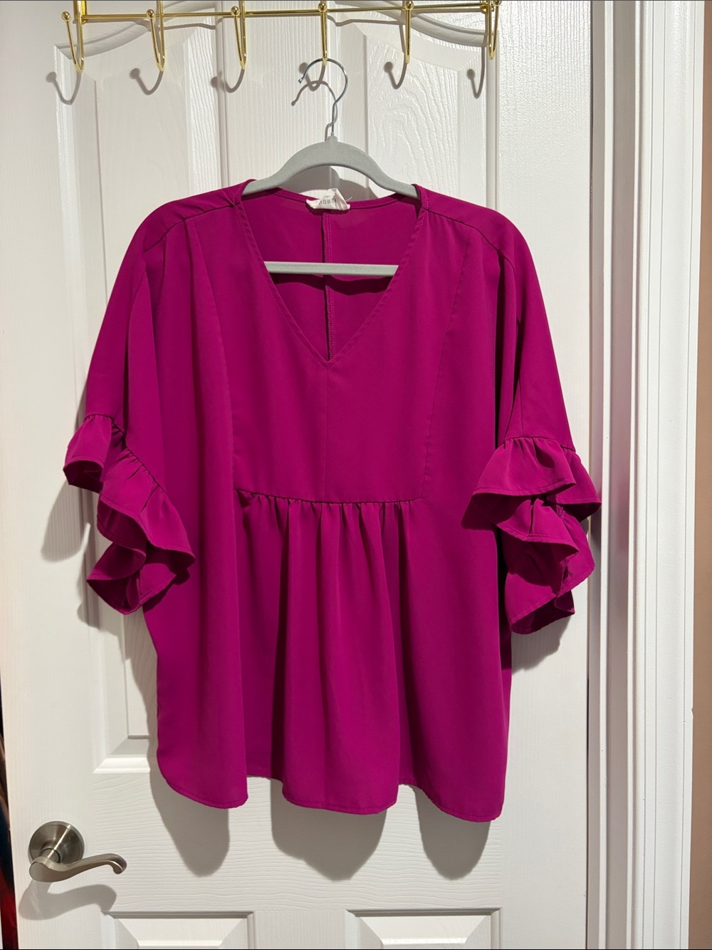 Andree Fuchsia Ruffle Sleeve Peplum Top